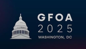GFOA 2025, Washington DC logo in white with dark background